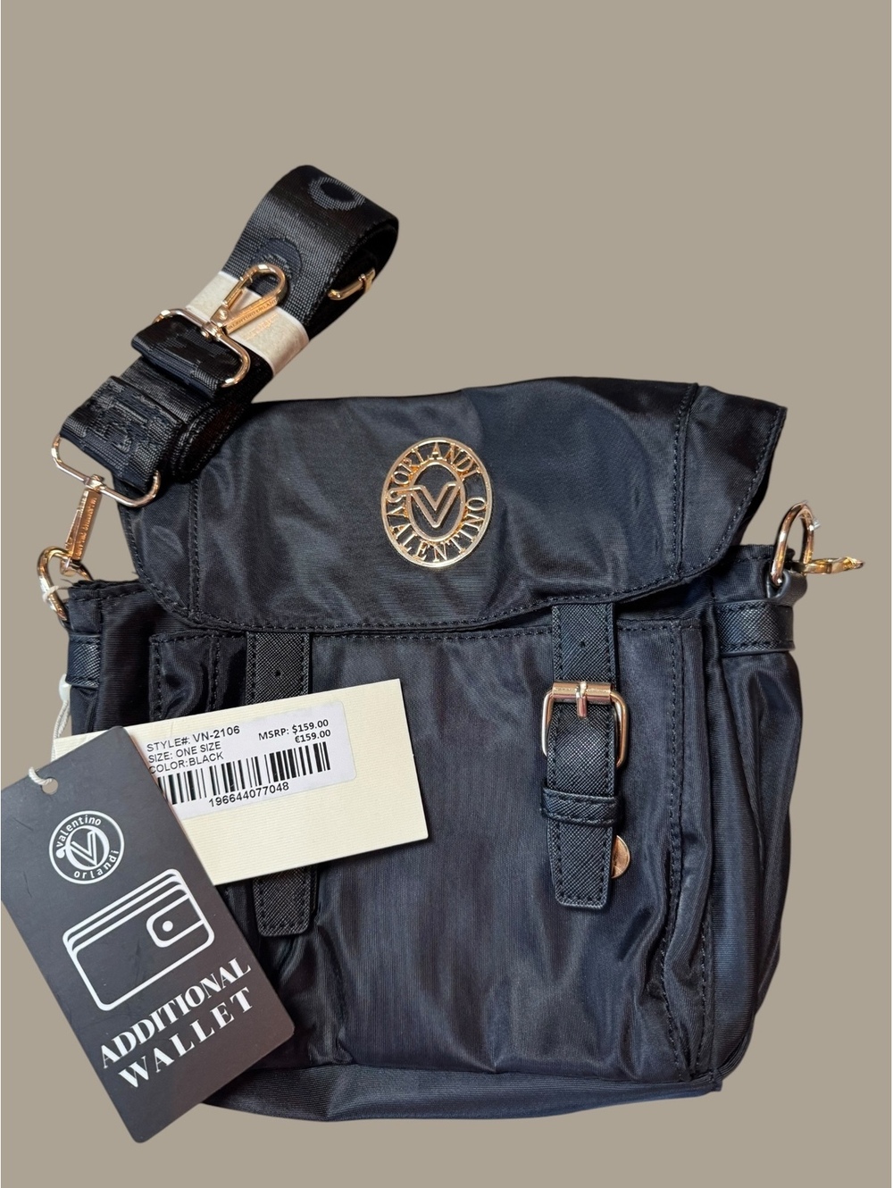 Valentino Black Nylon Crossbody Bag with Gold Hardware